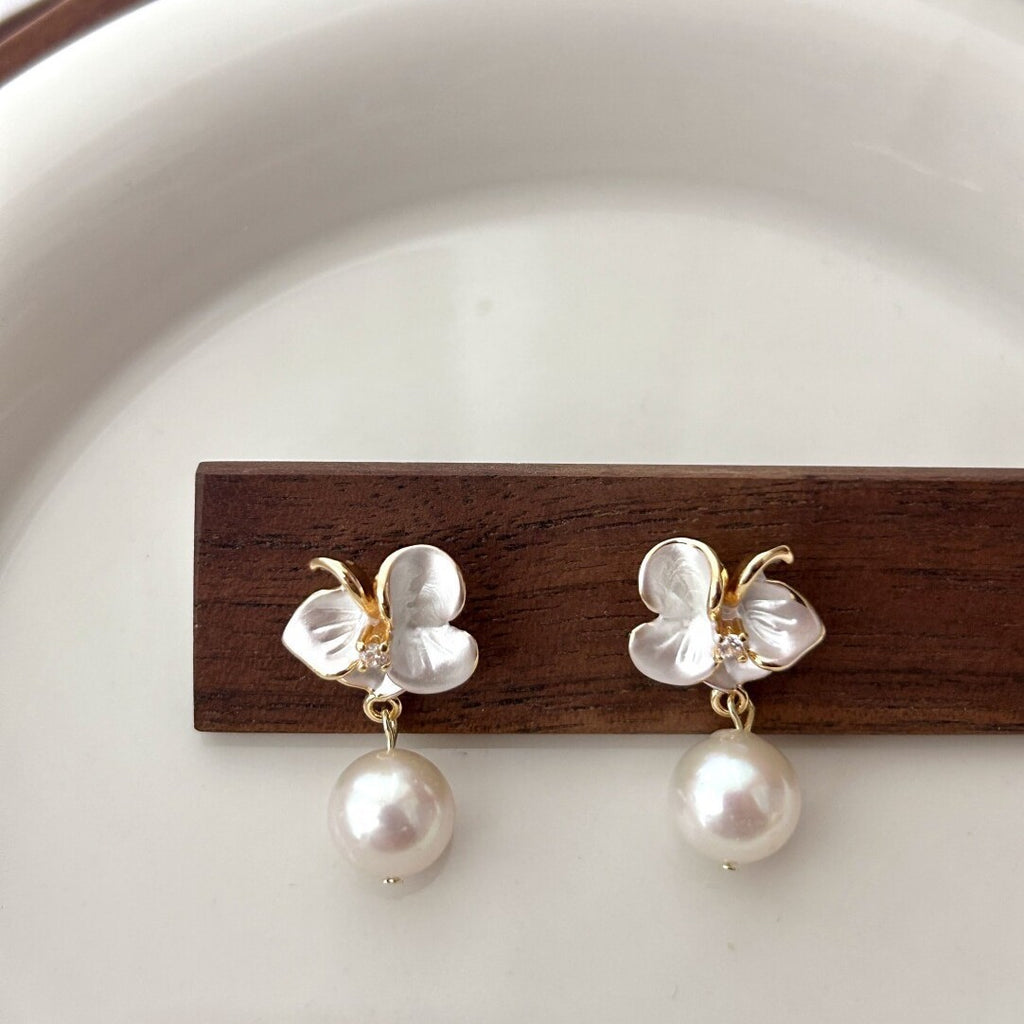 Pearl Lily Flower Earrings For Women