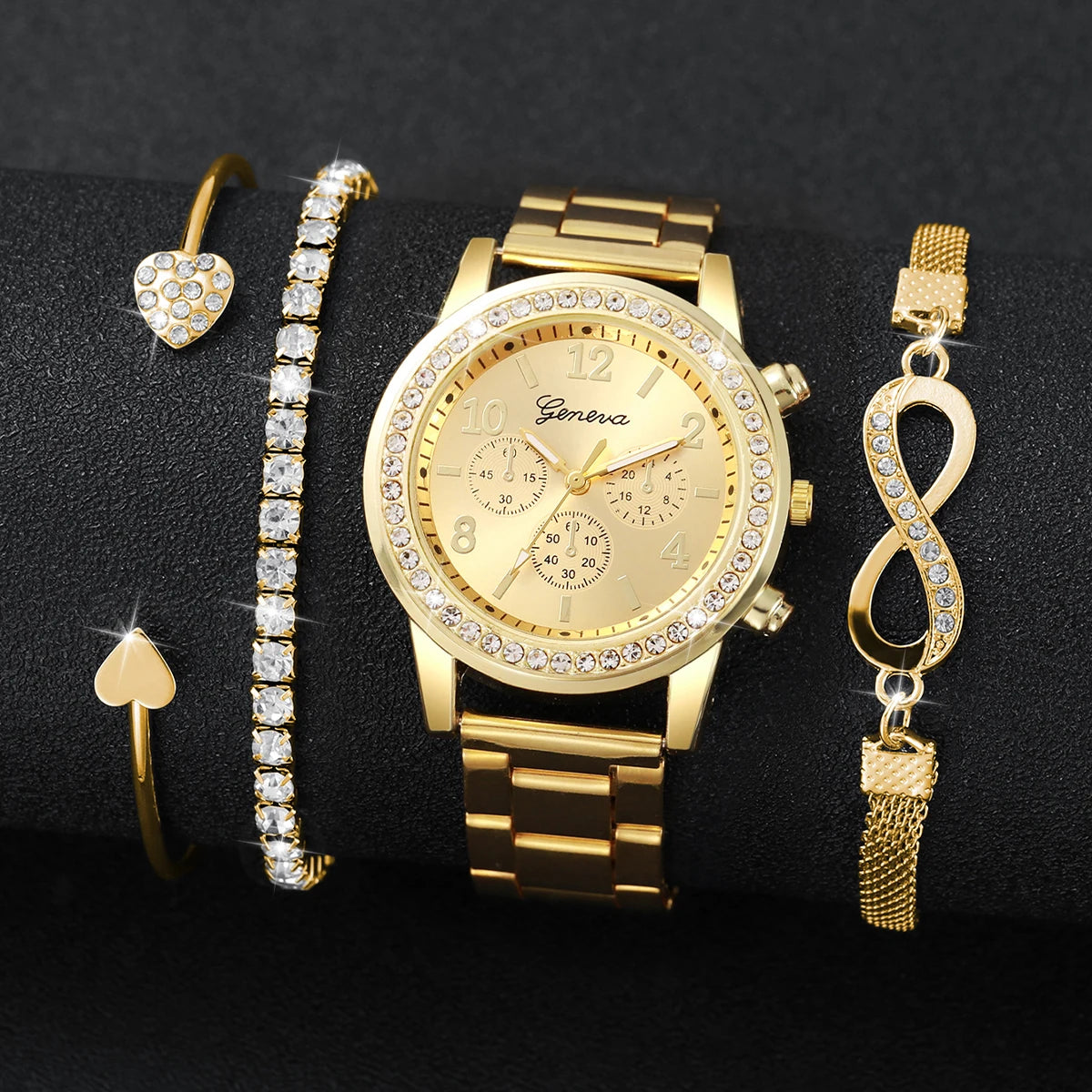 Rhinestone Women Watches Luxury Steel Band Ladies Quartz Watch Bracelets Set
