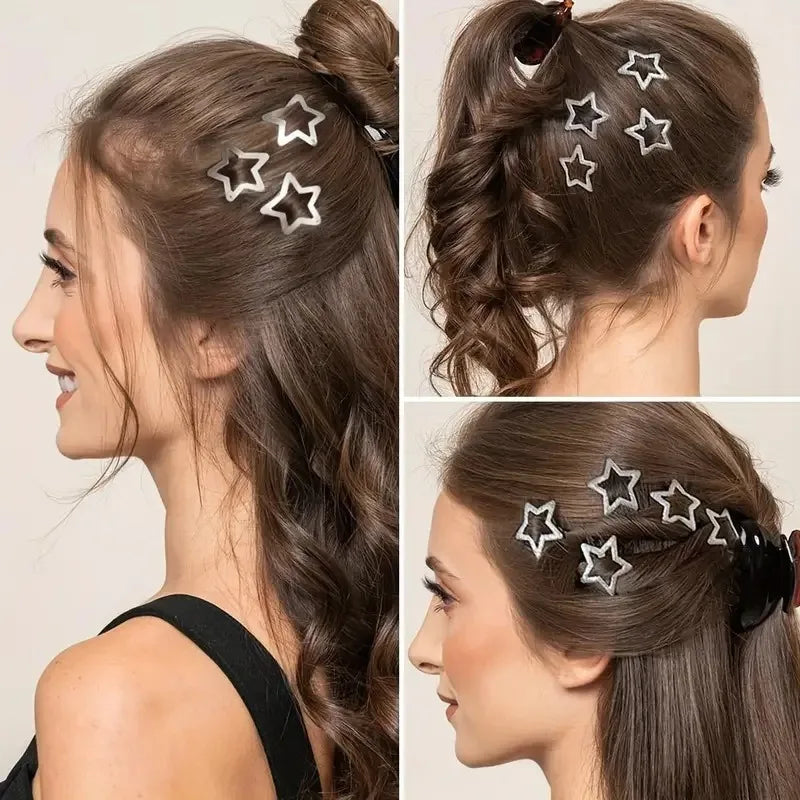 100pcs Y2K Silver Star Hair Clips High Quality Star Hair Clip Metal Clip Silver Pentagram Bb Clip Hair Accessory