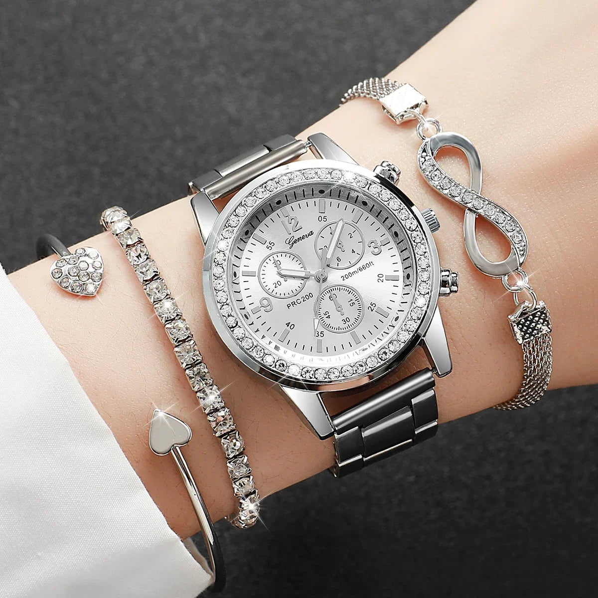 Rhinestone Women Watches Luxury Steel Band Ladies Quartz Watch Bracelets Set
