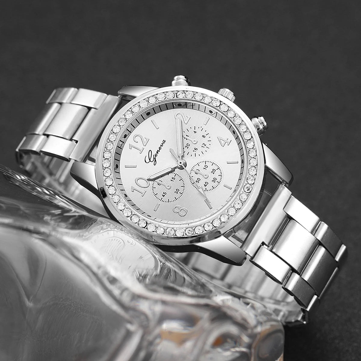 Rhinestone Women Watches Luxury Steel Band Ladies Quartz Watch Bracelets Set