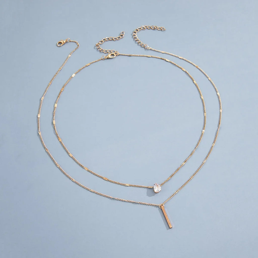 Multi-layer Five-pointed Star Heart Shape Water Drop Pendant Chain Necklace Alloy Material Glass Collarbone Chain Sexy Women New