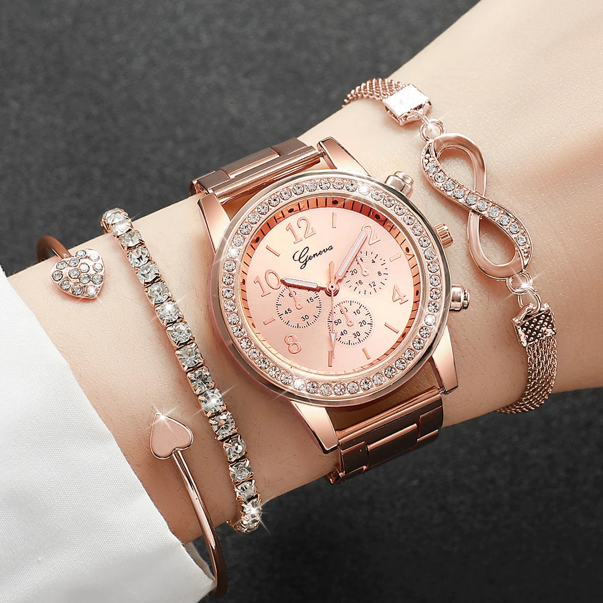 Rhinestone Women Watches Luxury Steel Band Ladies Quartz Watch Bracelets Set