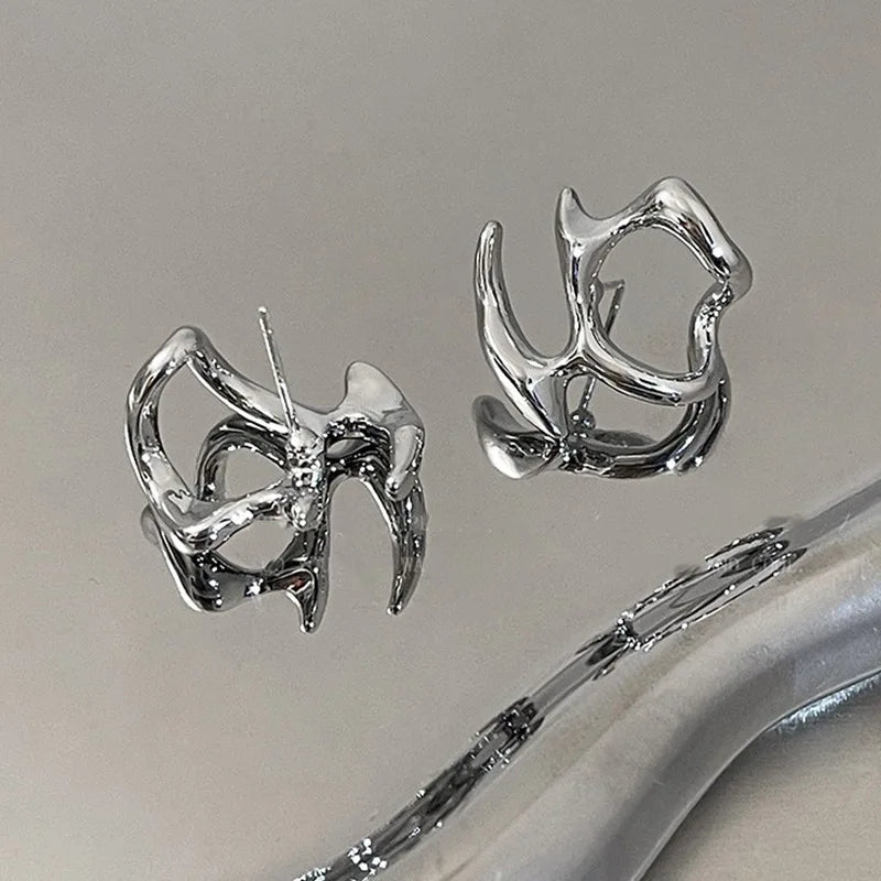 Earrings for Women Silver Color Hip-Hop Punk Fashion Geometric Earring Clip Girl