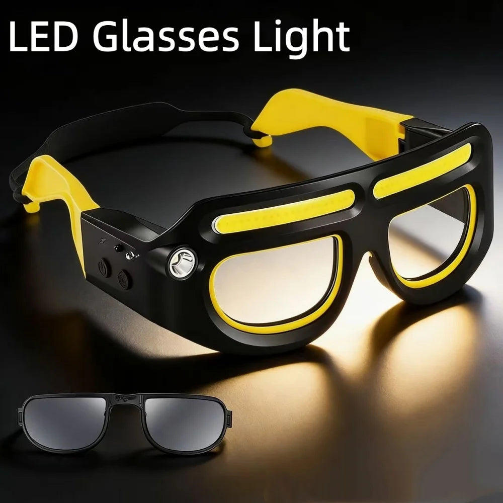 LED Headlamp Glasses Rechargeable USB Charging Motion Sensor Safety Goggles Work Light for Fishing Camping Night Running Repair