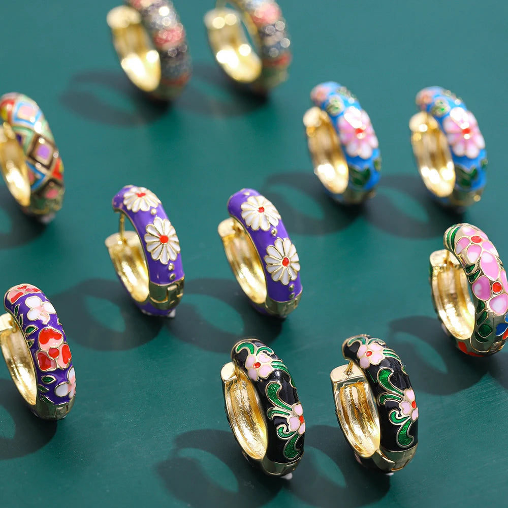 Flowers Cute Huggies Hoop Earrings for Women