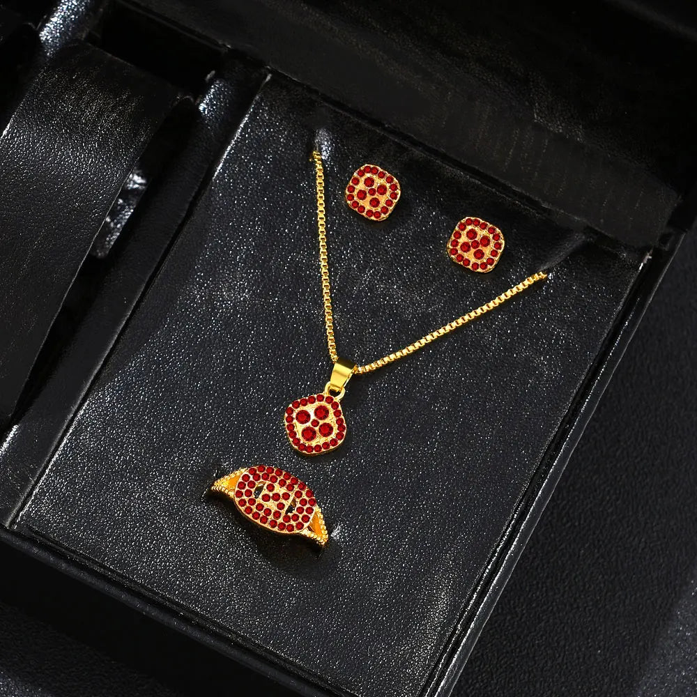 Luxury Cube Jewelry Set, Women's Elegant Necklace, Earrings & Ring Set