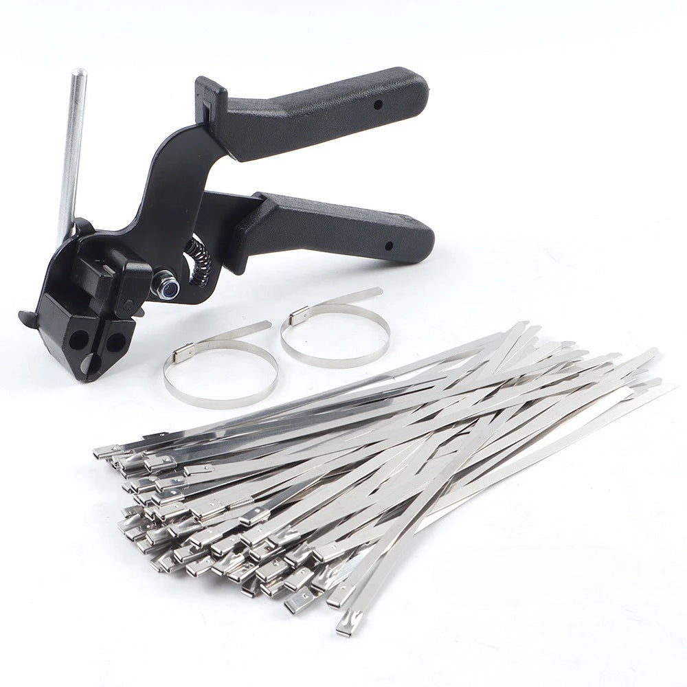 Heavy Duty 304 Stainless Steel Cable Tie Gun 100PCS Metal Zip Ties Cutter UV Resistant Tool Fence Ties 4.6mm Width