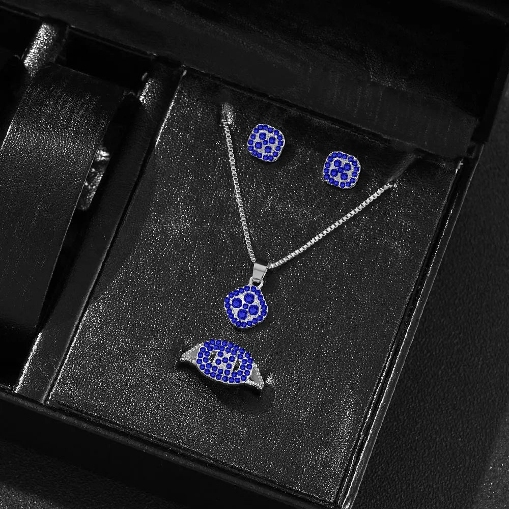 Luxury Cube Jewelry Set, Women's Elegant Necklace, Earrings & Ring Set