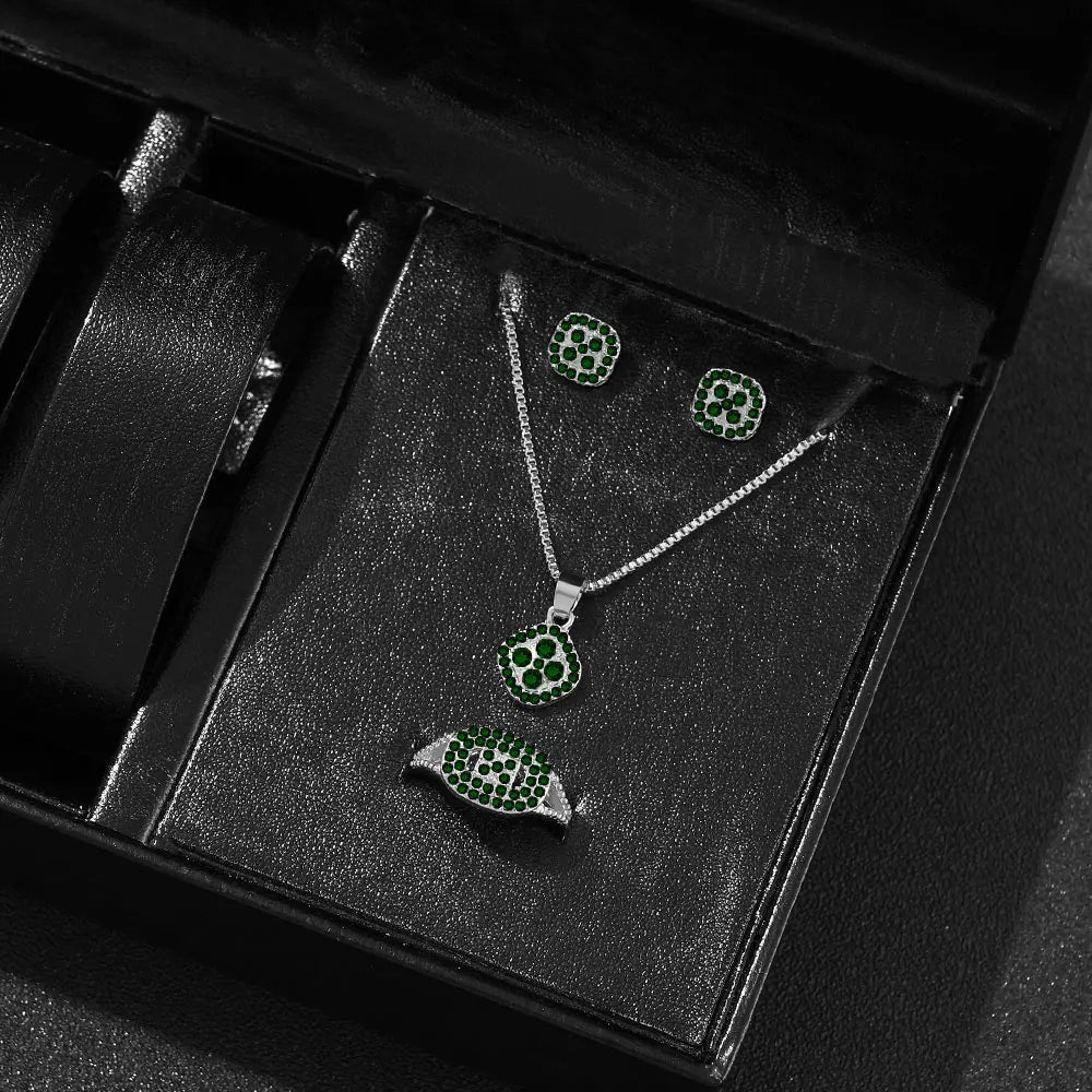 Luxury Cube Jewelry Set, Women's Elegant Necklace, Earrings & Ring Set