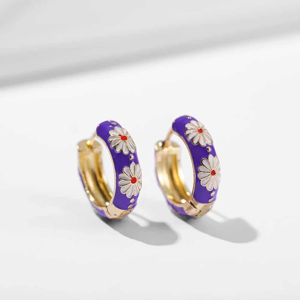 Flowers Cute Huggies Hoop Earrings for Women