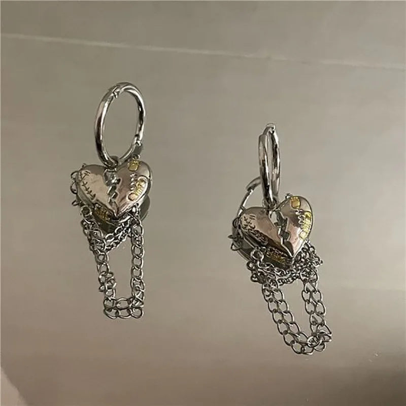 Earrings for Women Silver Color Hip-Hop Punk Fashion Geometric Earring Clip Girl
