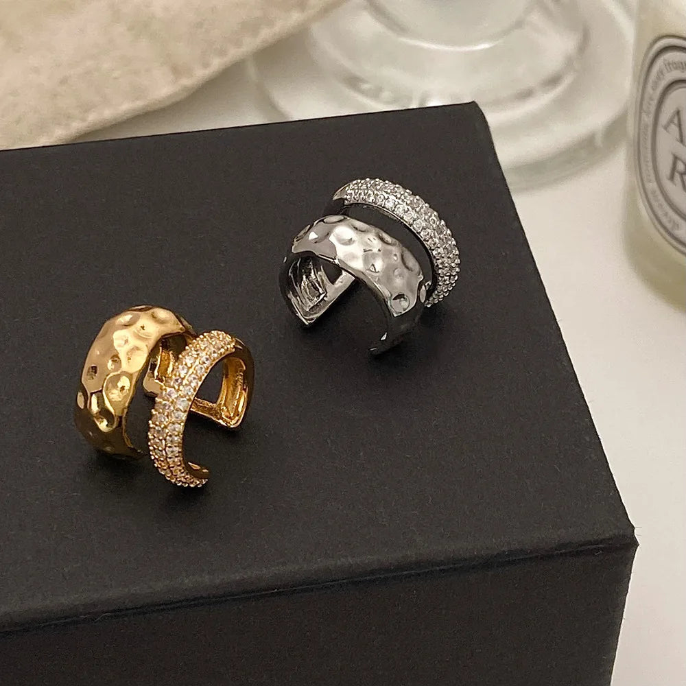 Shiny Rhinestones Exquisite Premium Metal Double Layered Ear Bone Clips for Women