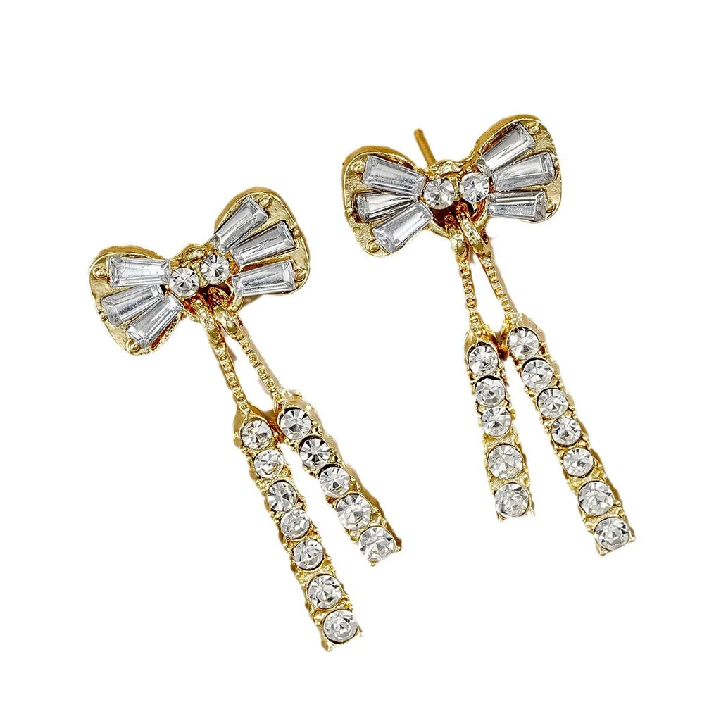 Gold Color Shiny Bow Stud Earrings