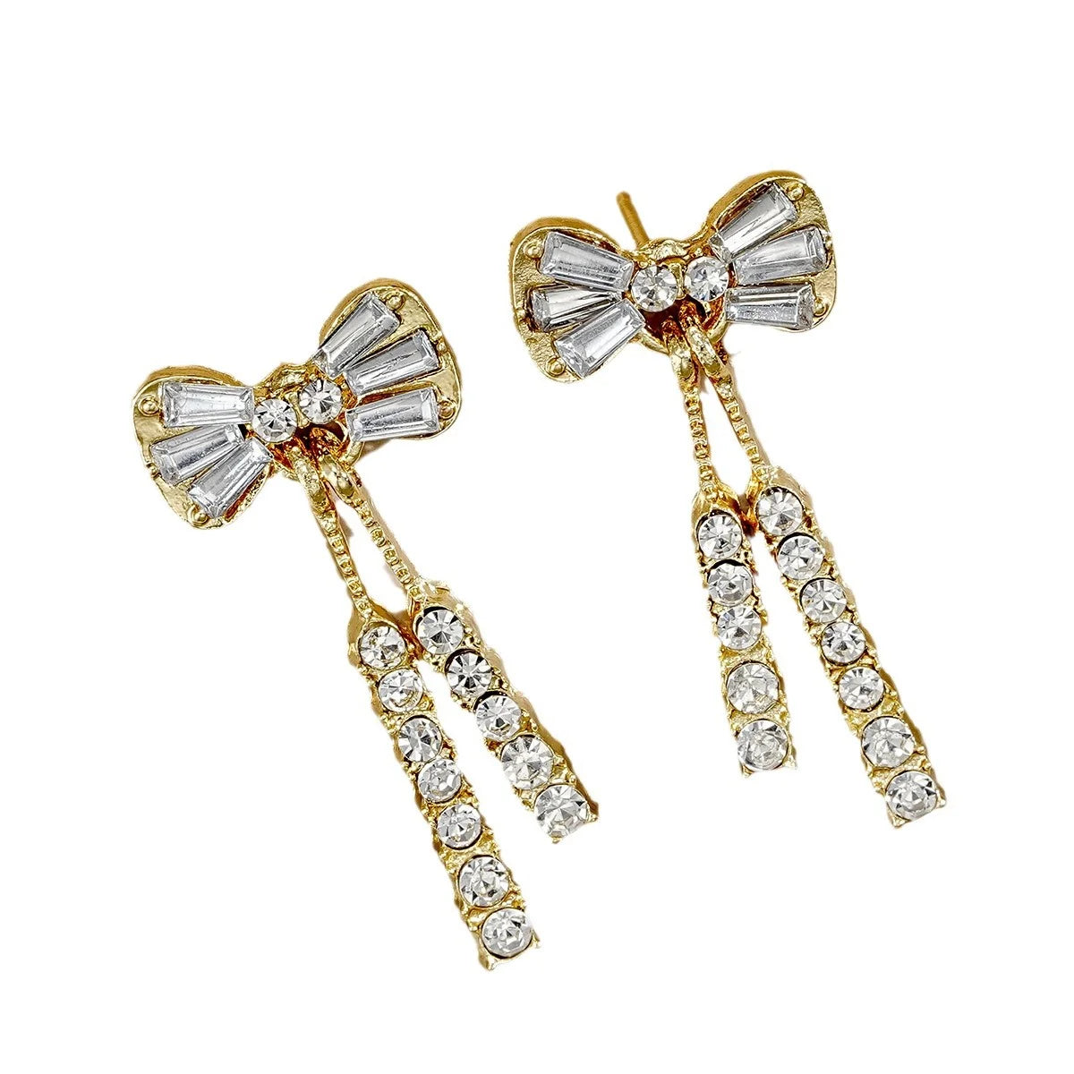 Gold Color Shiny Bow Stud Earrings