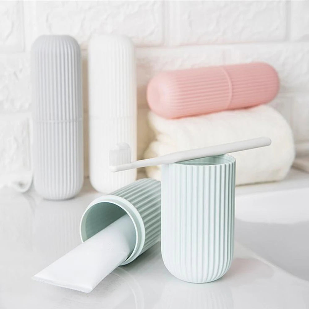 Travel Toothbrush Box Vertical Stripe Portable Mouthwash Cup Brushing Cup
