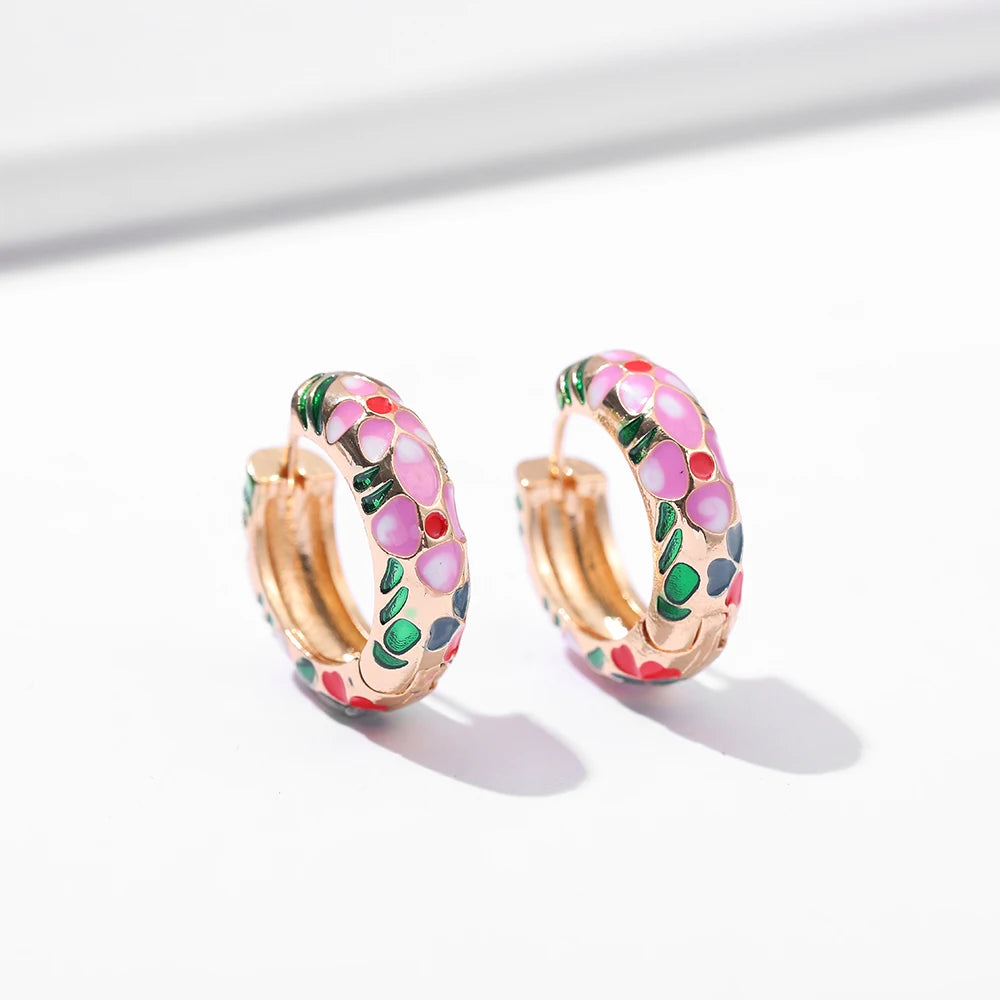 Flowers Cute Huggies Hoop Earrings for Women