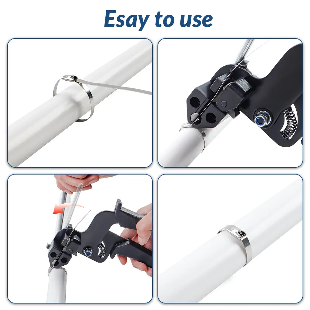 Heavy Duty 304 Stainless Steel Cable Tie Gun 100PCS Metal Zip Ties Cutter UV Resistant Tool Fence Ties 4.6mm Width