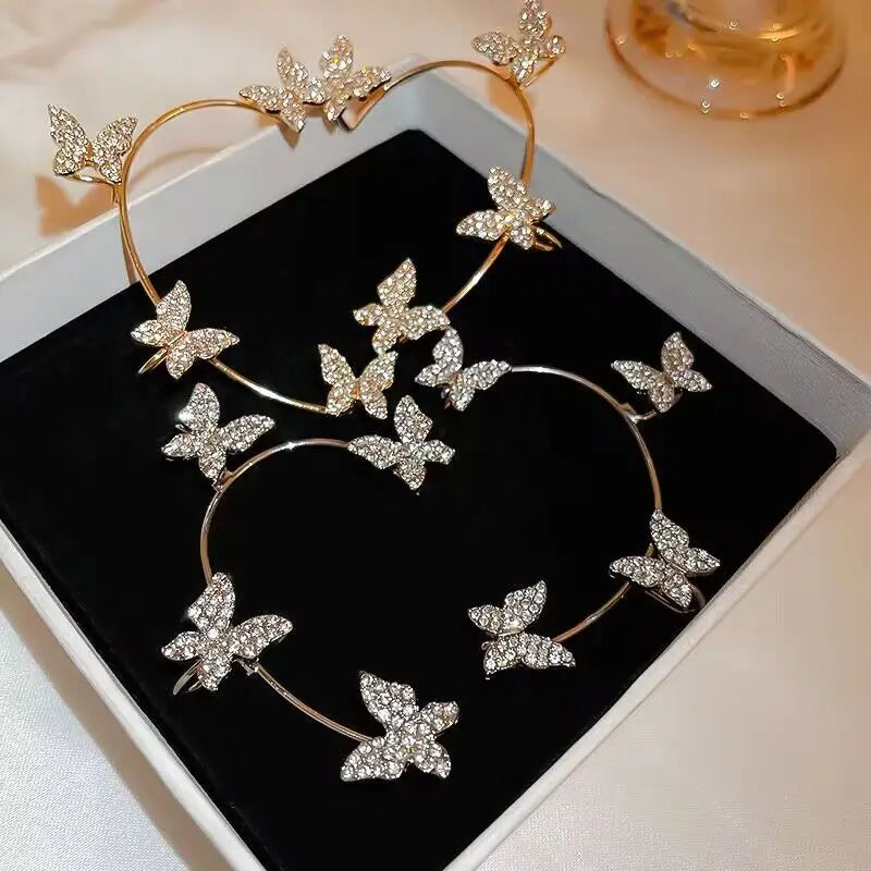Luxury Star Butterfly Clip Earrings Female Crystal Tassel Ear Clip Earring Sparkling Zircon Ear Cuff Fashion Jewelry accessories