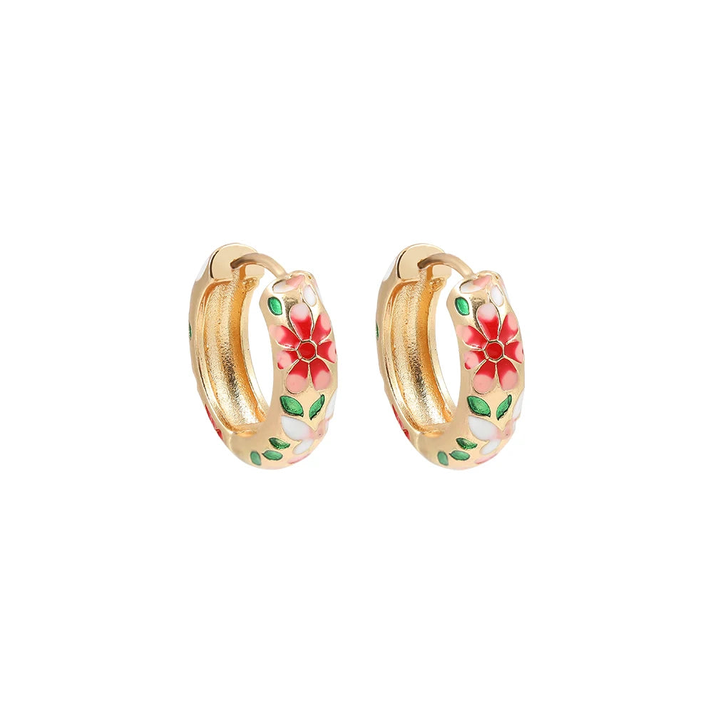 Flowers Cute Huggies Hoop Earrings for Women