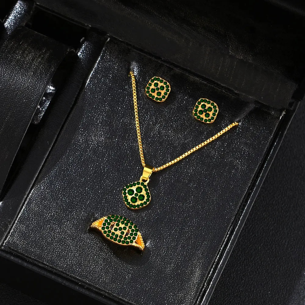 Luxury Cube Jewelry Set, Women's Elegant Necklace, Earrings & Ring Set