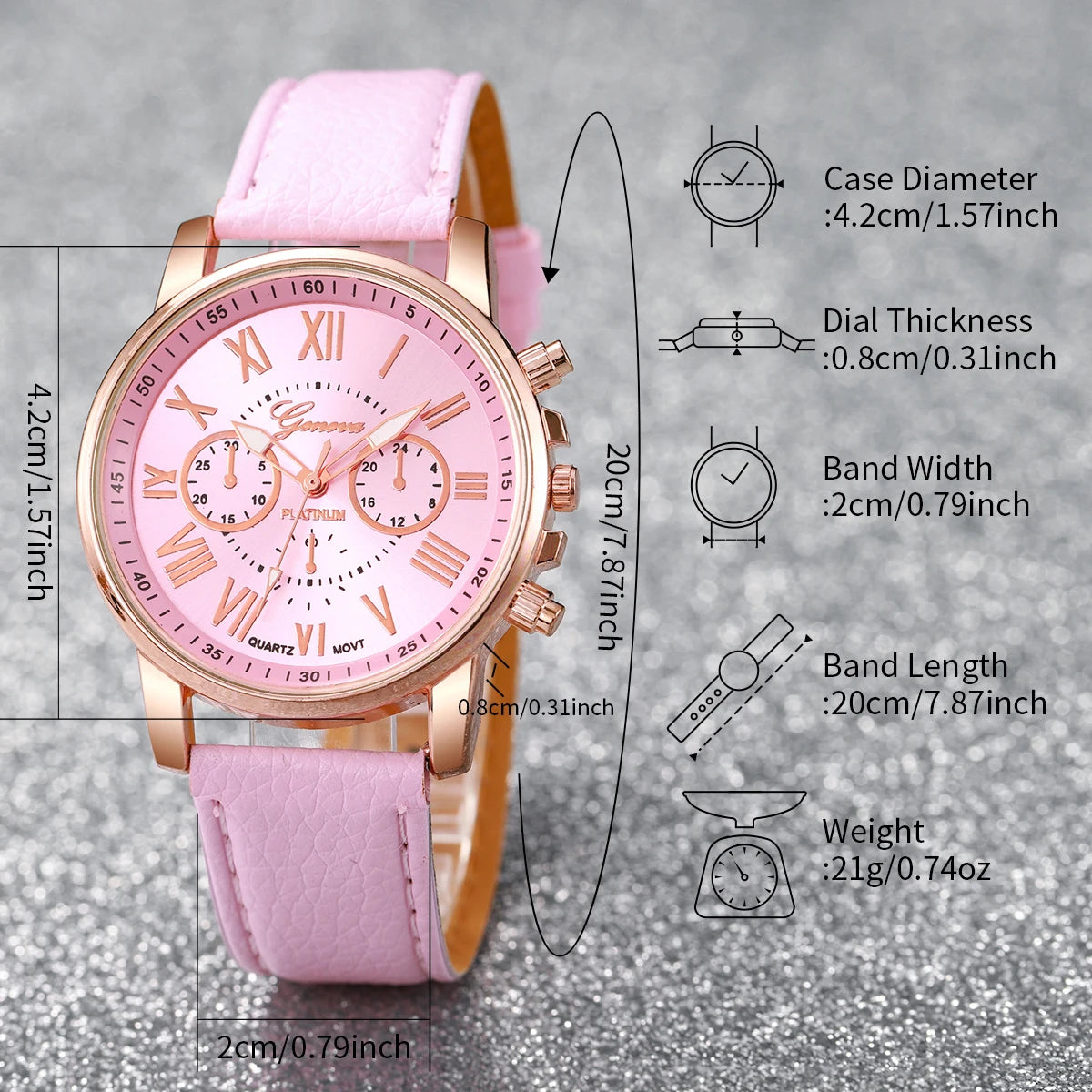 Women's Quartz Watch Leather Band Analog Wrist Watches Heart Rhinestone Jewelry Set(Without Box)
