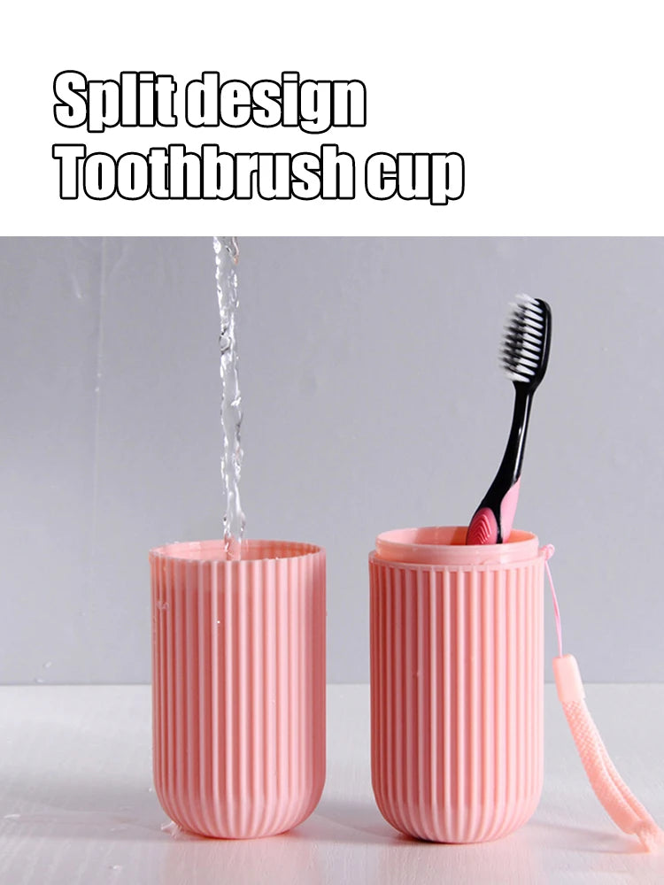 Travel Toothbrush Box Vertical Stripe Portable Mouthwash Cup Brushing Cup