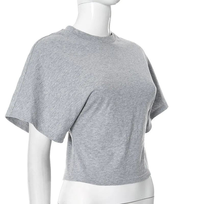 Gray Cropped T-shirt Women's O-neck Corset Tops Fashion Casual Solid Streetwear Spring Summer Short Tee Shirts for Girls