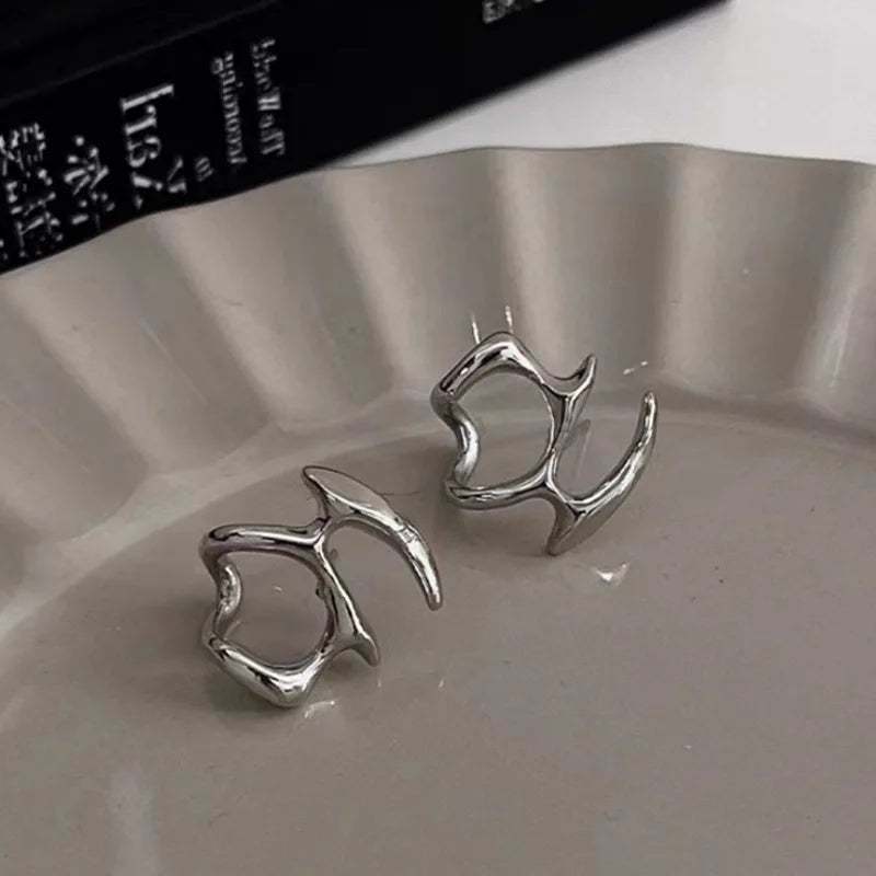 Earrings for Women Silver Color Hip-Hop Punk Fashion Geometric Earring Clip Girl