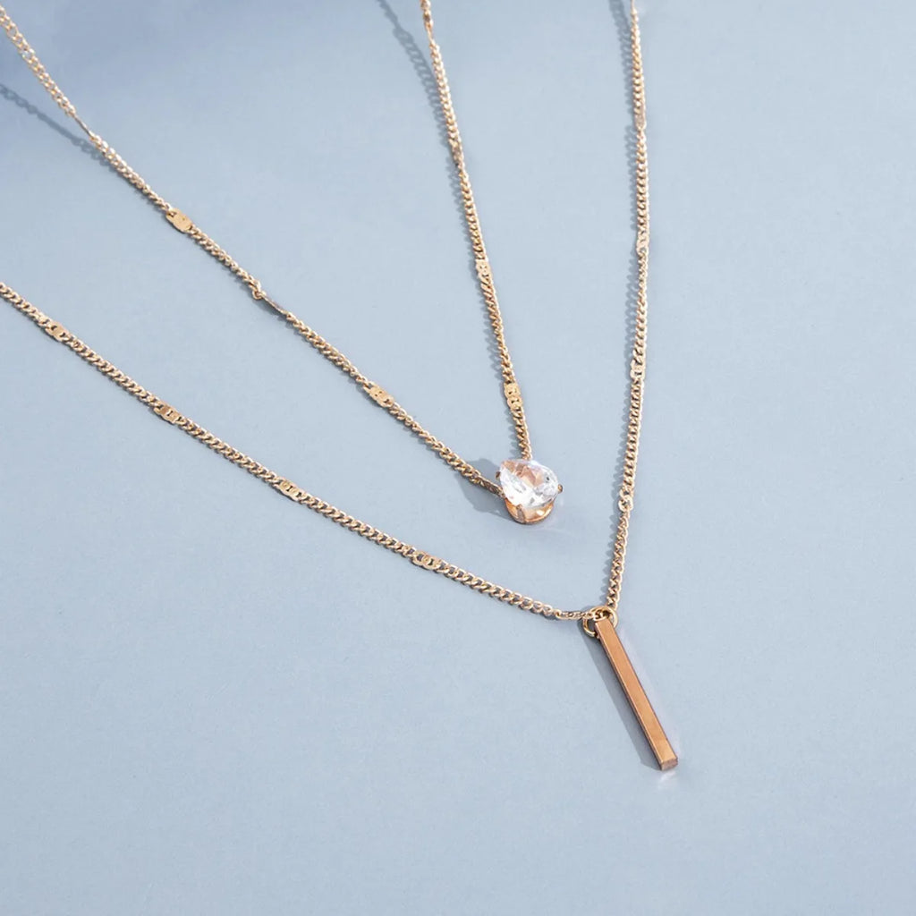 Multi-layer Five-pointed Star Heart Shape Water Drop Pendant Chain Necklace Alloy Material Glass Collarbone Chain Sexy Women New