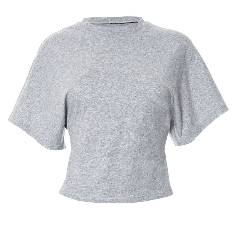 Gray Cropped T-shirt Women's O-neck Corset Tops Fashion Casual Solid Streetwear Spring Summer Short Tee Shirts for Girls