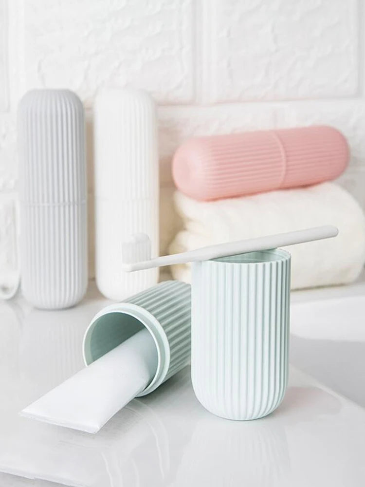 Travel Toothbrush Box Vertical Stripe Portable Mouthwash Cup Brushing Cup