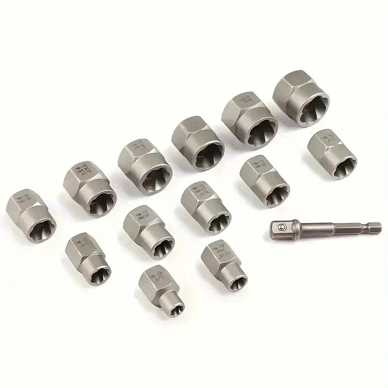 14-Piece Cr-Mo Steel Impact Bolt Nut Remover Set with Solid Storage Case for Industrial Use Bolt Extractor Tool Set