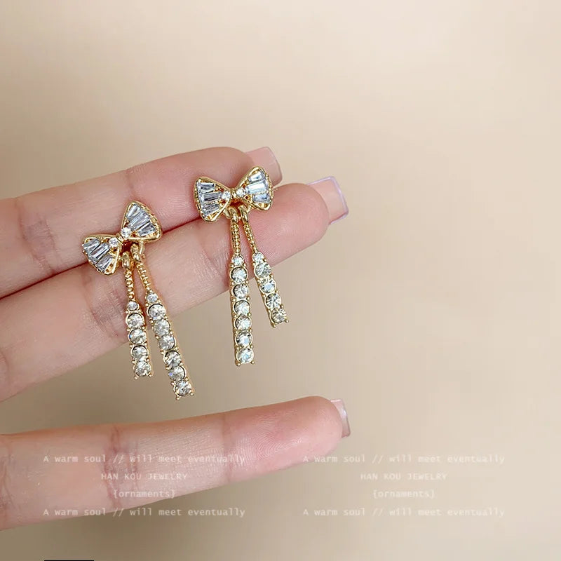 Gold Color Shiny Bow Stud Earrings