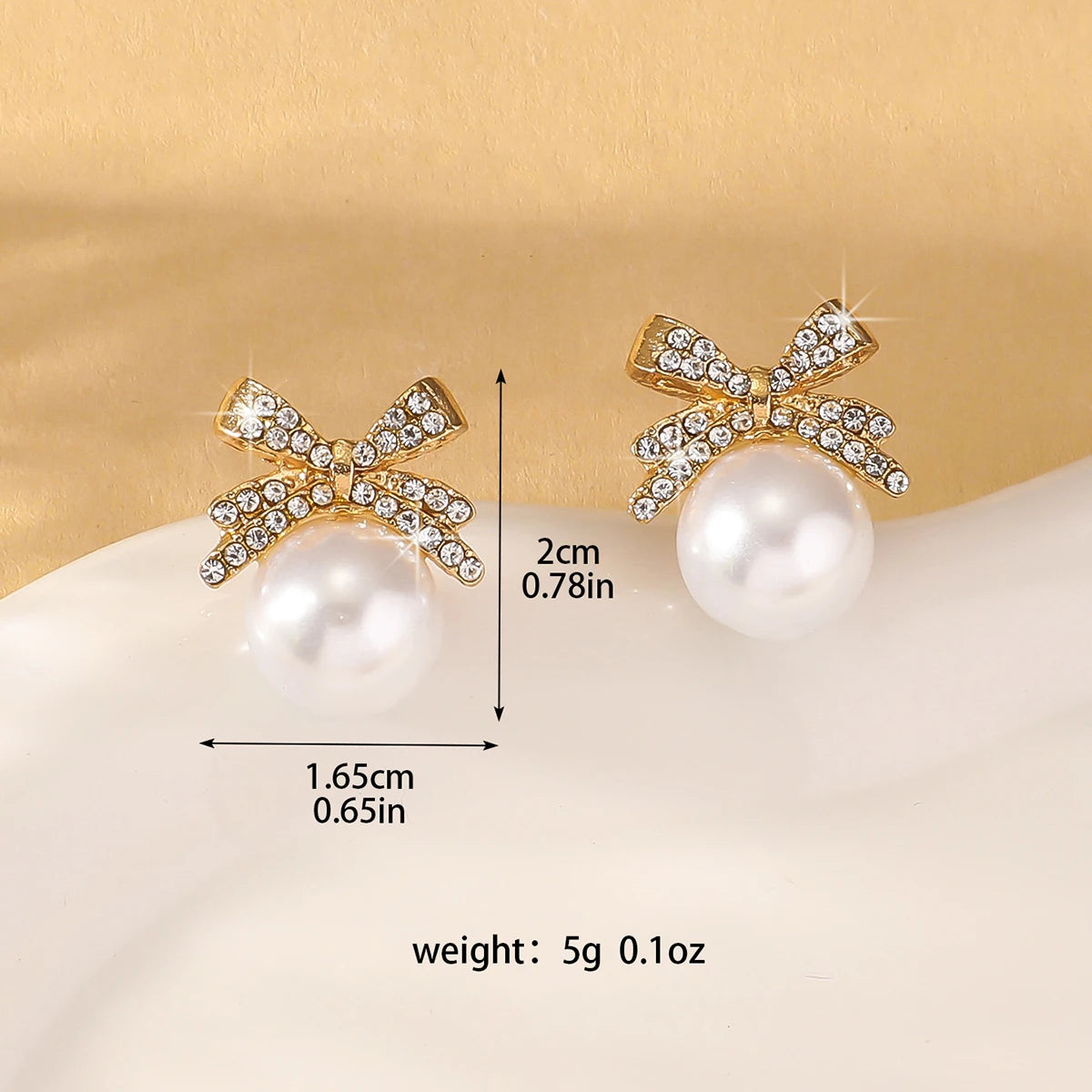 2 Women's Silver Needle Bow Studded With Diamond Pearl Earrings,