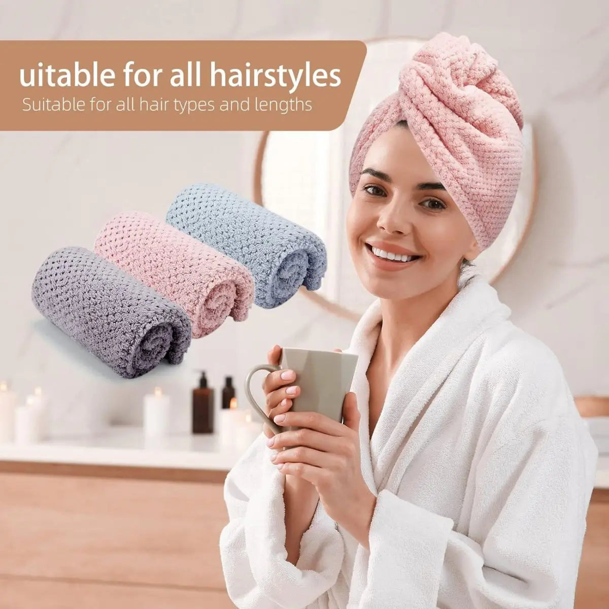 absorbent hair towel wrap for button-down women