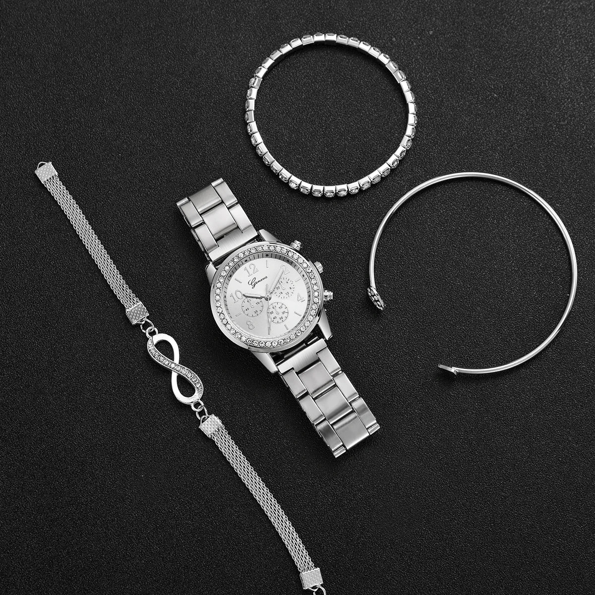 Rhinestone Women Watches Luxury Steel Band Ladies Quartz Watch Bracelets Set