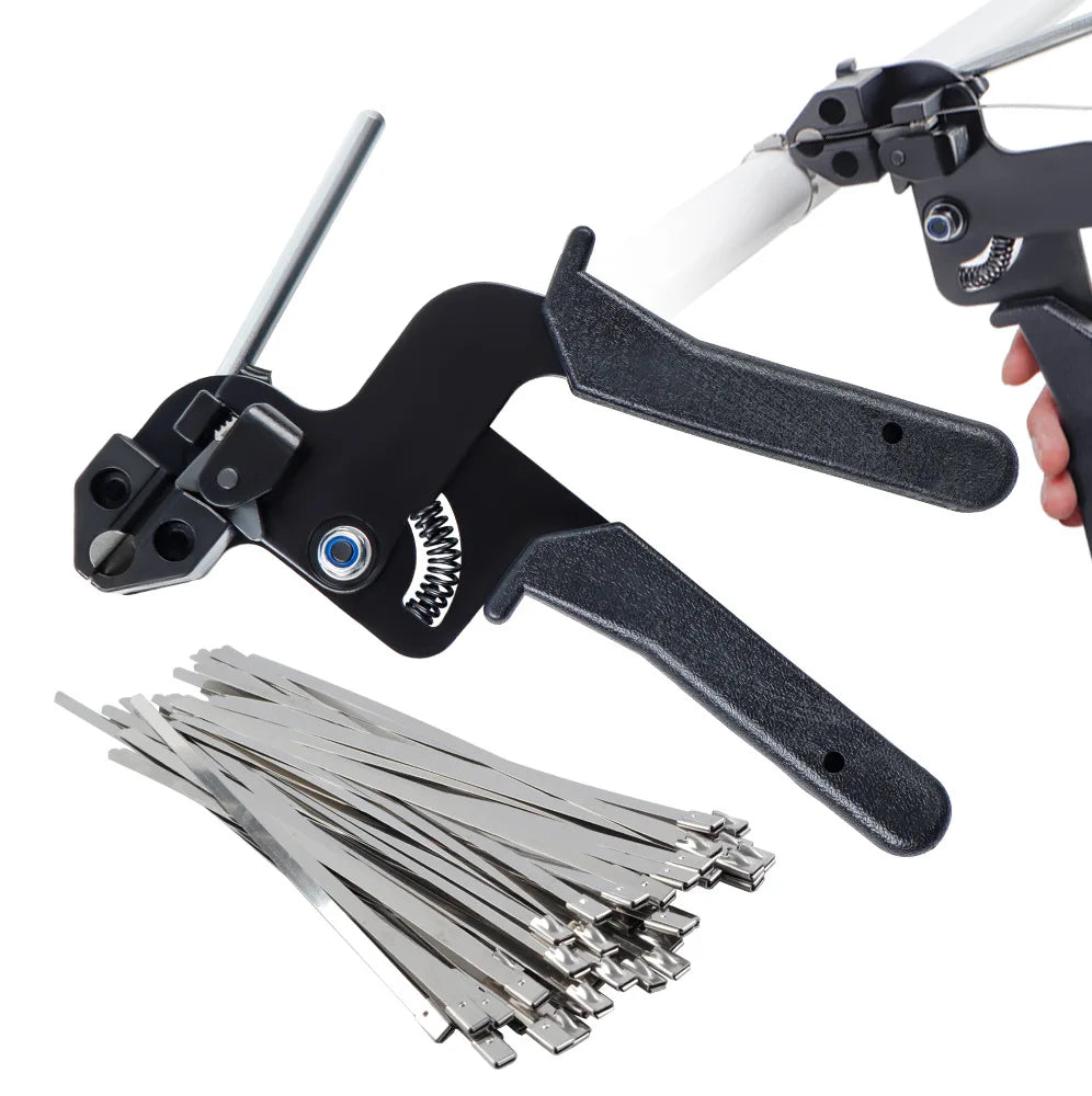 Heavy Duty 304 Stainless Steel Cable Tie Gun 100PCS Metal Zip Ties Cutter UV Resistant Tool Fence Ties 4.6mm Width