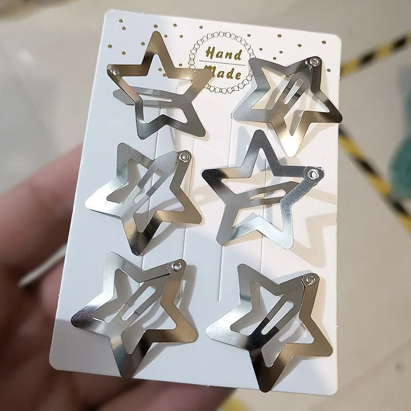 100pcs Y2K Silver Star Hair Clips High Quality Star Hair Clip Metal Clip Silver Pentagram Bb Clip Hair Accessory