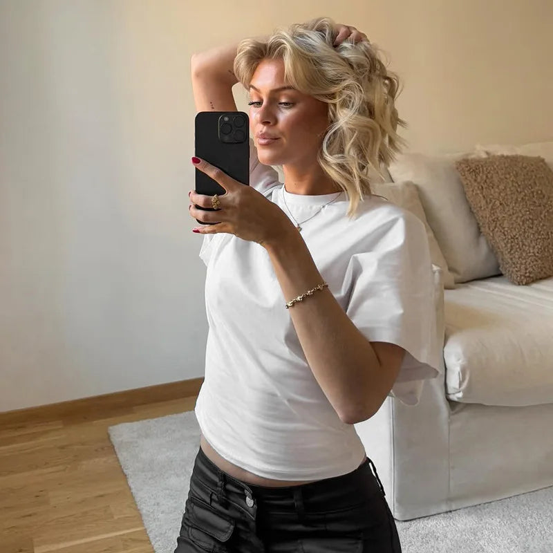 Gray Cropped T-shirt Women's O-neck Corset Tops Fashion Casual Solid Streetwear Spring Summer Short Tee Shirts for Girls