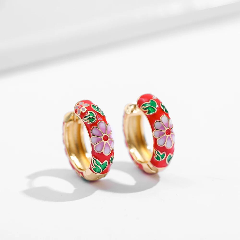 Flowers Cute Huggies Hoop Earrings for Women