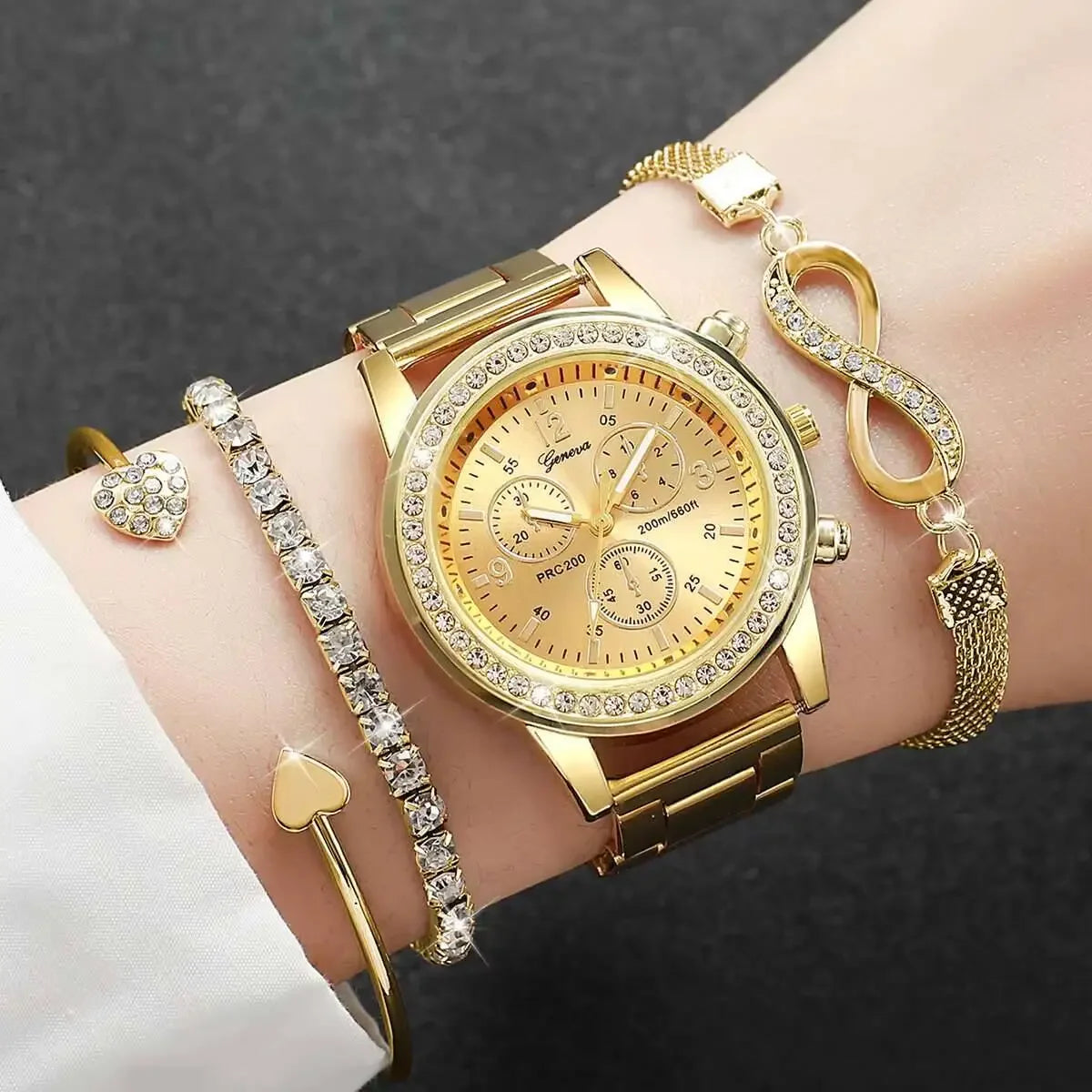 Rhinestone Women Watches Luxury Steel Band Ladies Quartz Watch Bracelets Set