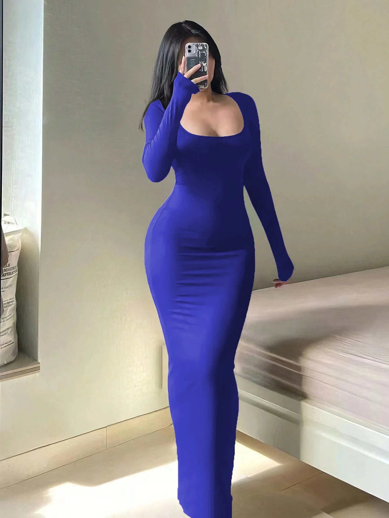 Women's Solid Long Sleeve Bodycon Dress,