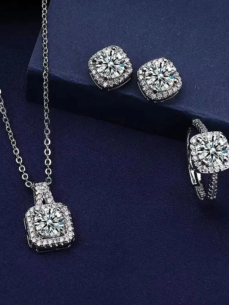 Luxury Cube Jewelry Set, Women's Elegant Necklace, Earrings & Ring Set
