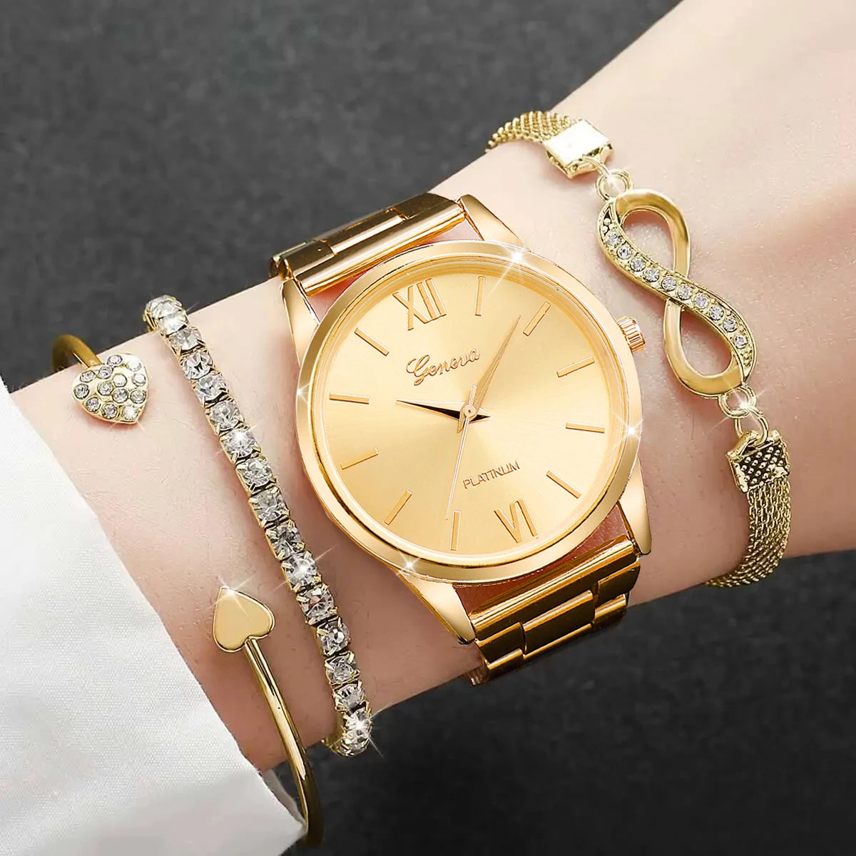 Rhinestone Women Watches Luxury Steel Band Ladies Quartz Watch Bracelets Set