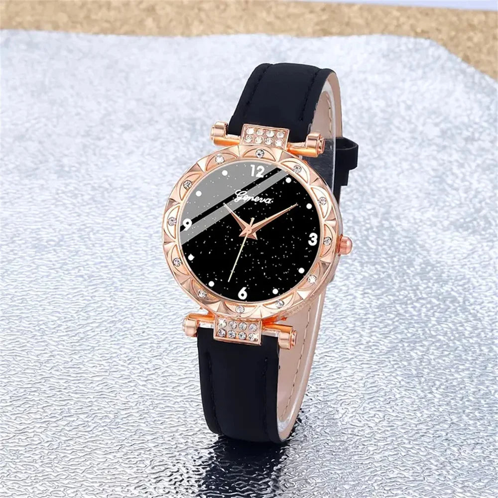 5Pcs Set Luxury Rhinestone Women Fashion Elegant Wristwatch Quartz Watch