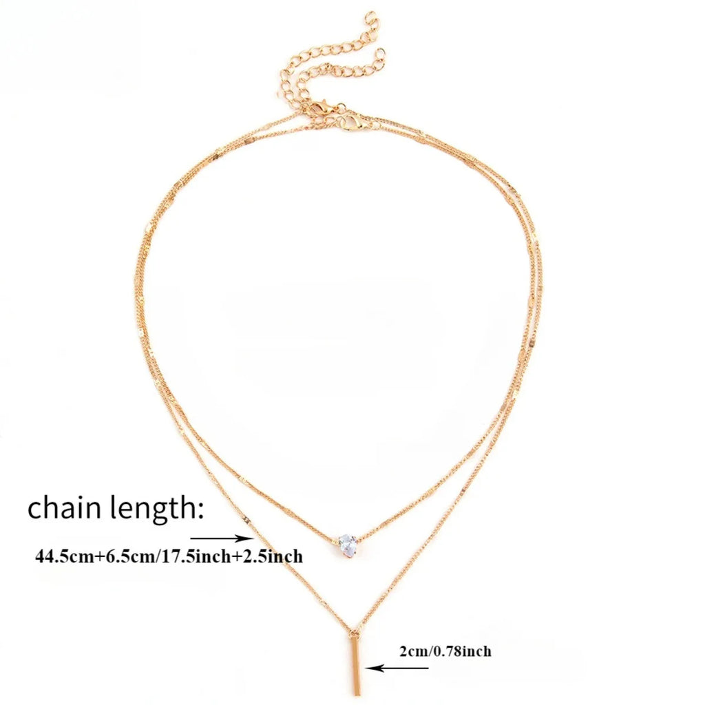 Multi-layer Five-pointed Star Heart Shape Water Drop Pendant Chain Necklace Alloy Material Glass Collarbone Chain Sexy Women New