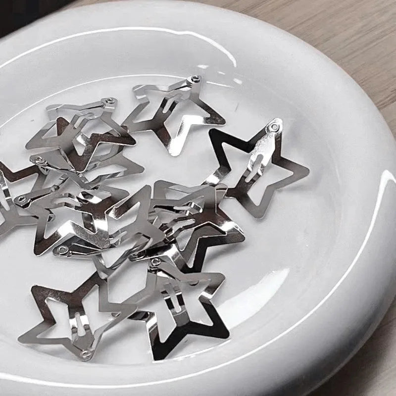 100pcs Y2K Silver Star Hair Clips High Quality Star Hair Clip Metal Clip Silver Pentagram Bb Clip Hair Accessory