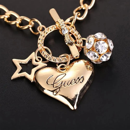 Big Heart Charm Hallow out Star Fire Ball Bracelet For Women