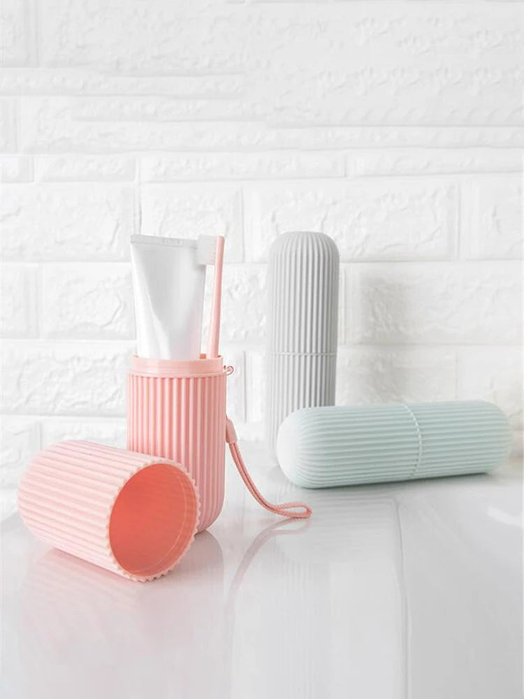 Travel Toothbrush Box Vertical Stripe Portable Mouthwash Cup Brushing Cup